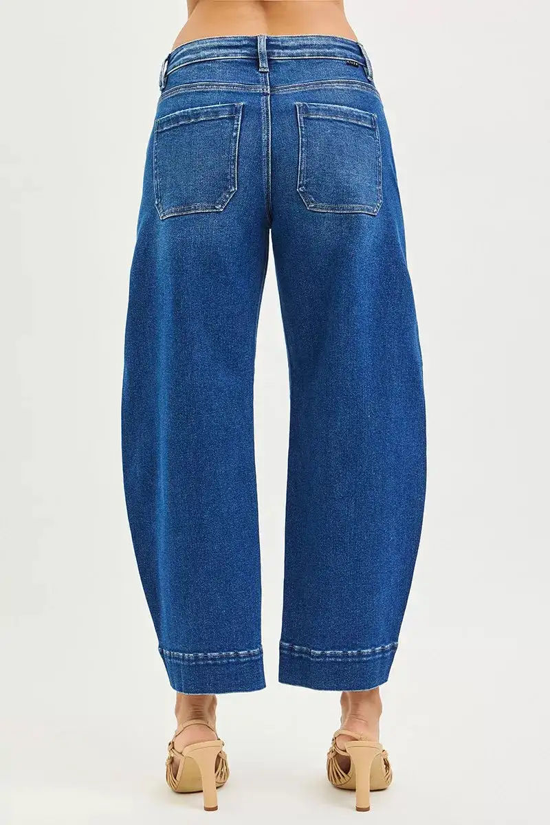 Mid Rise Barrel Leg Denim Jeans