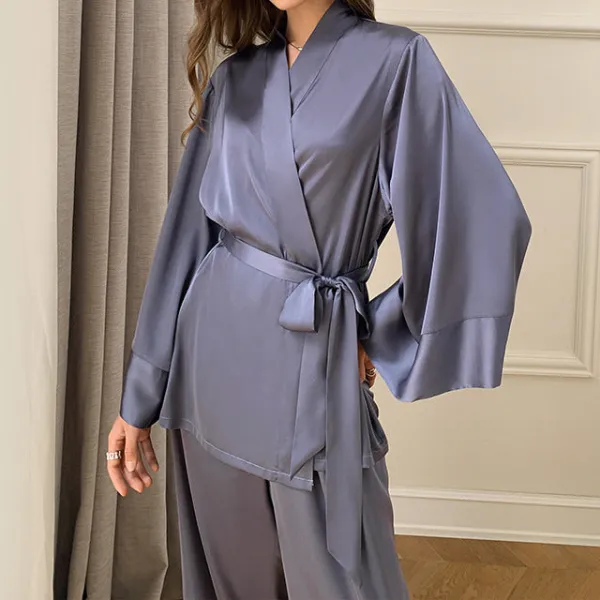Two Piece Pajama Set with Robe Top