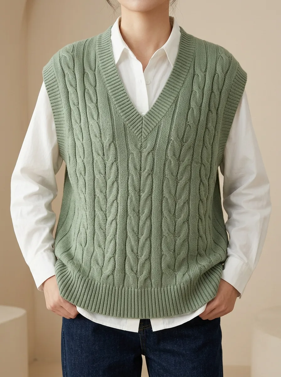 Versatile Cable Vneck Sweater Vest