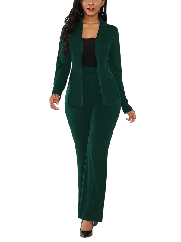 Women's Basic Plain Button Lapel Neck Blazer & Suit Pants