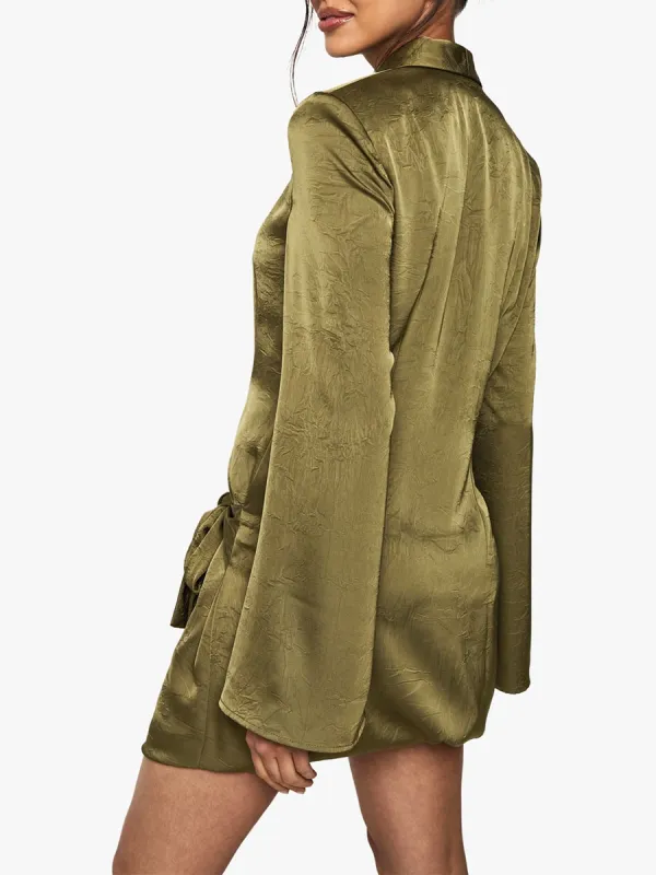 Olive Green Belted Asymmetric Blazer Dress