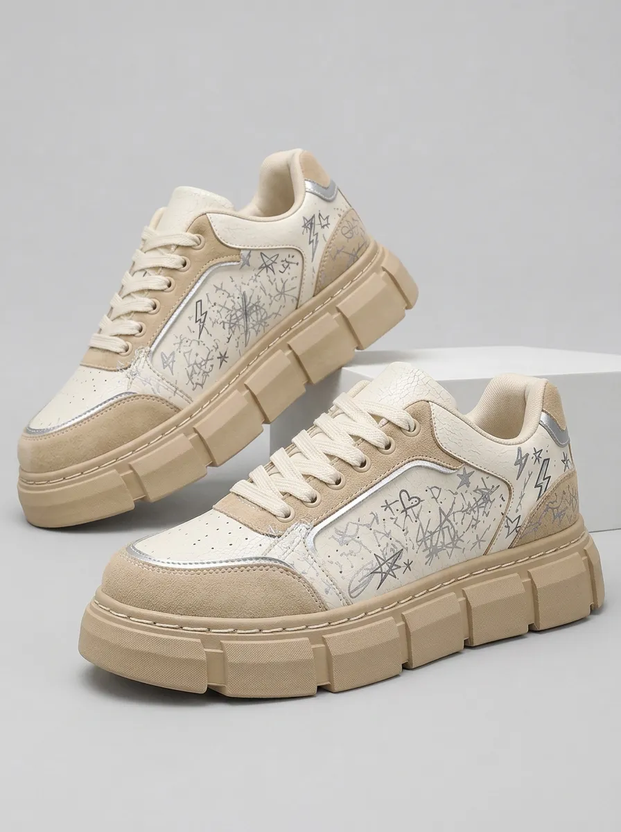 Men's Streetwear Star Lightning Graffiti Patterned Skate Shoes