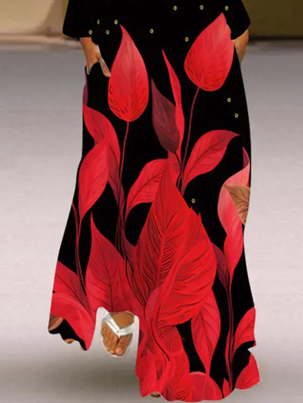Printed Long Neck Maxi Dress