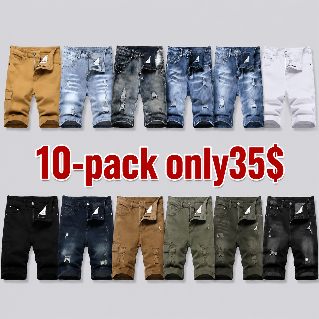 Men’s Ripped Denim Shorts – Stretch – Distressed Street Style