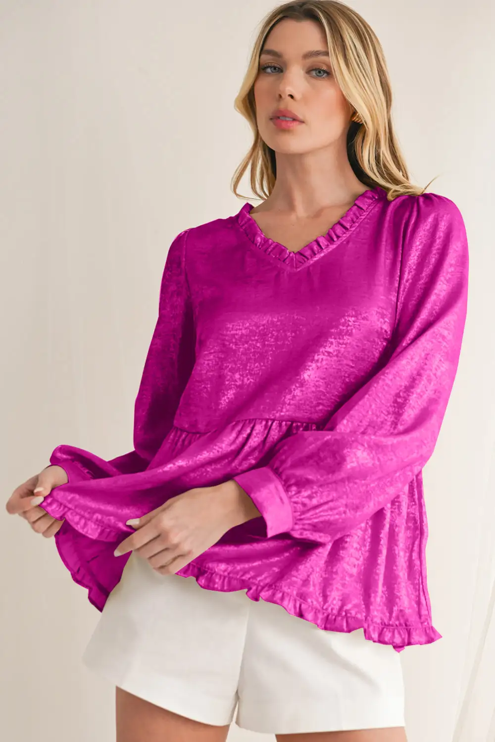 Layered Velvet Frilled Puff Sleeve Blouse