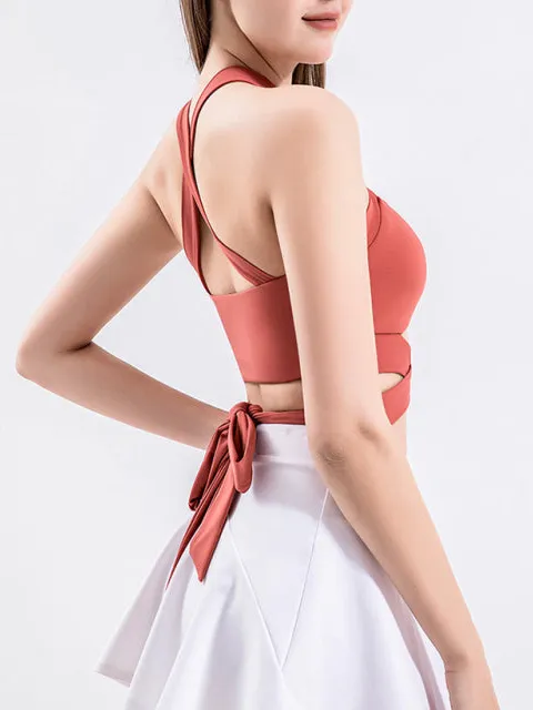Cross-Back Padded Lace Breathable Yoga Vest Top