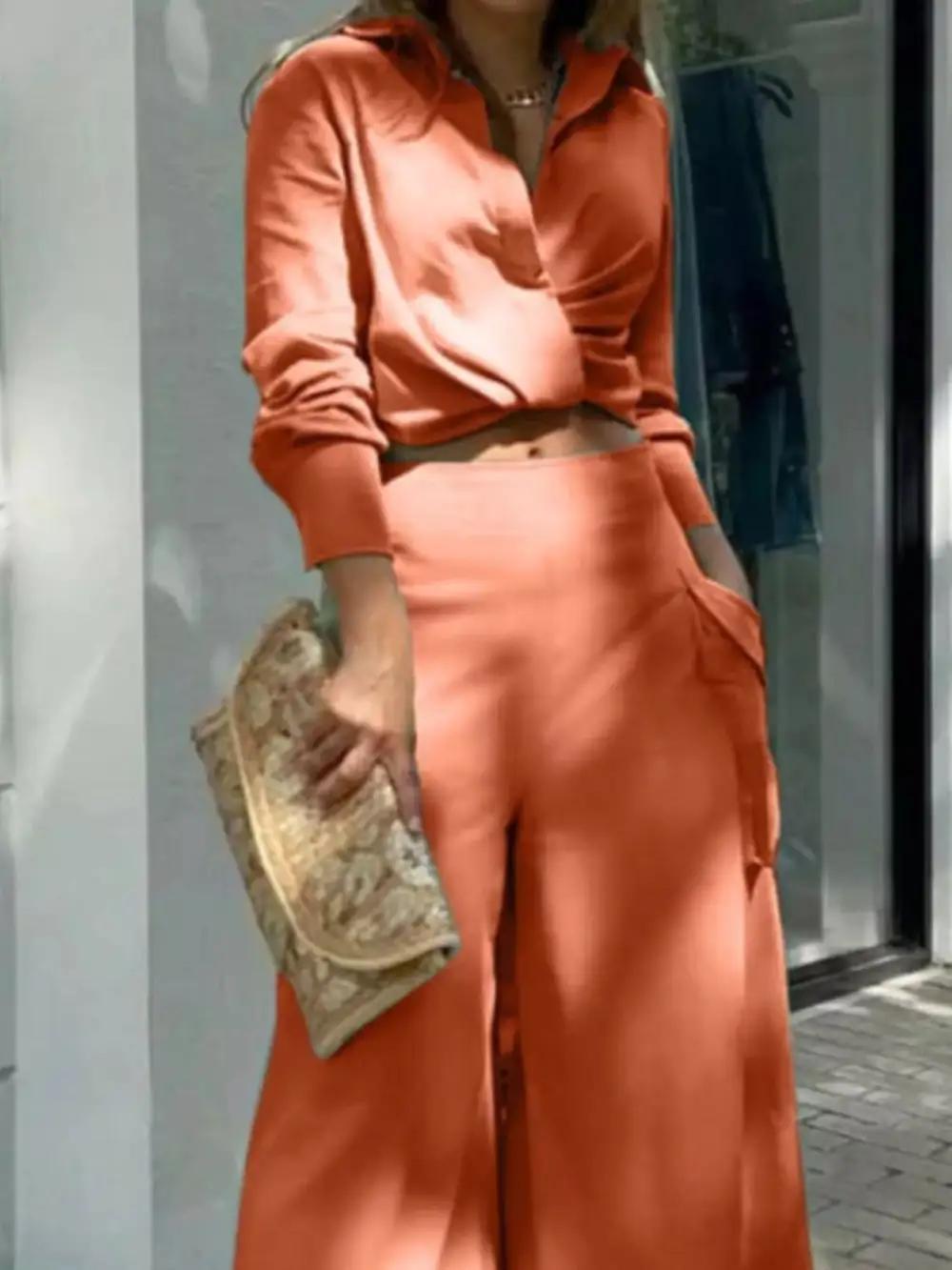 Long Sleeve Shirt and Wide Leg Pants Set