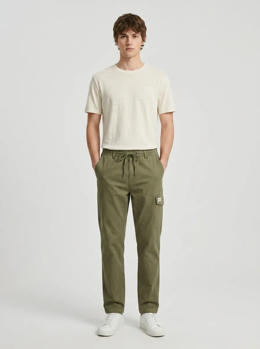 Men's Casual Drawstring Olive Green Cargo Pants