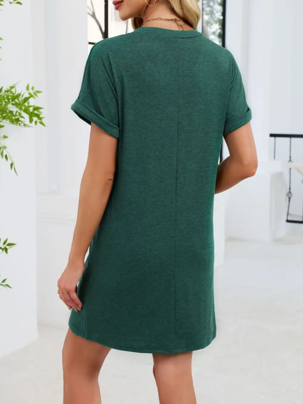 V Neck Short Sleeve Shirt Dress