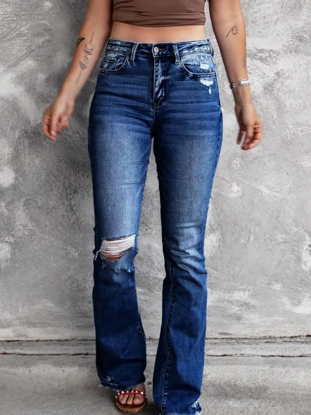 Everyday Distressed Flared Denim Jeans