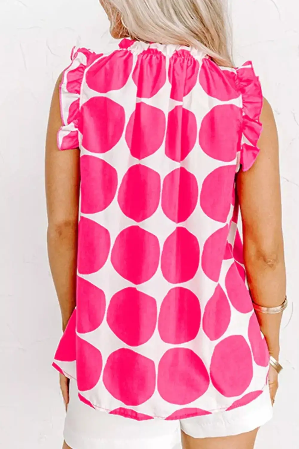Polka Dot Print Frilled Round Neck Shift