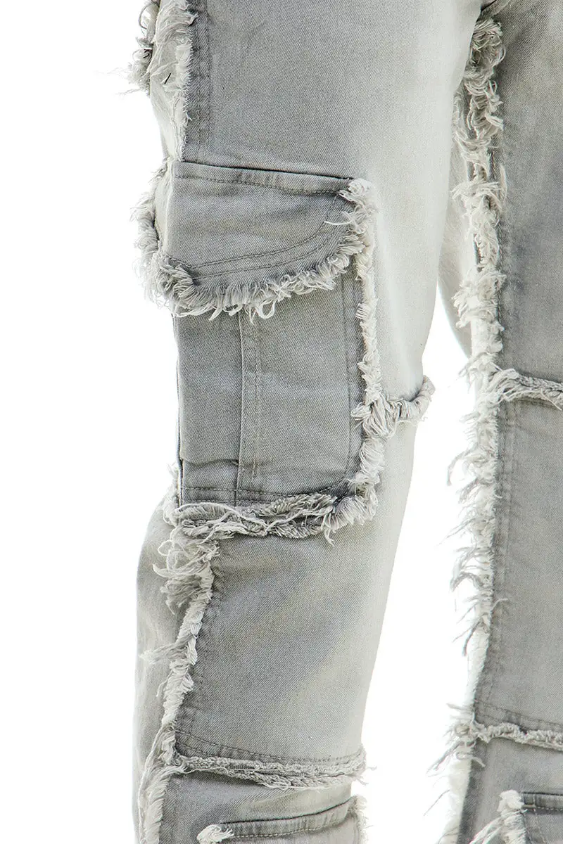 Men's Skinny Raw Hem Cargo Jeans