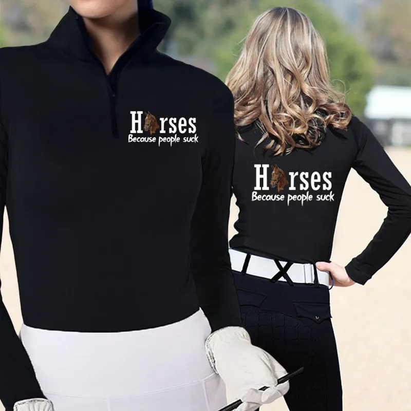 Horses Because People Suck Women's Horse Print Long Sleeve Casual Shirt