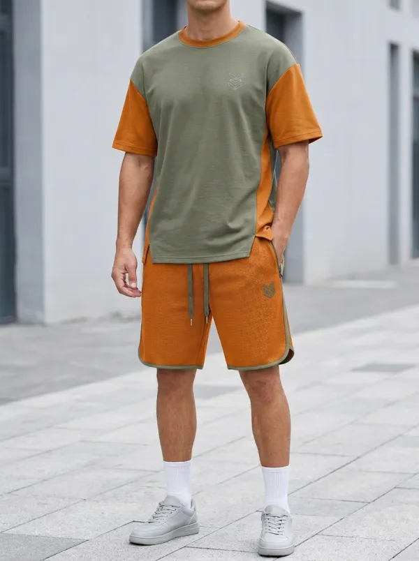 Casual Colorblock Detail Fit Men's T-Shirt And Shorts Set