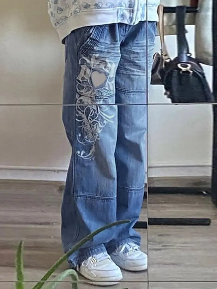 Vintage Washed Heart Print Jeans