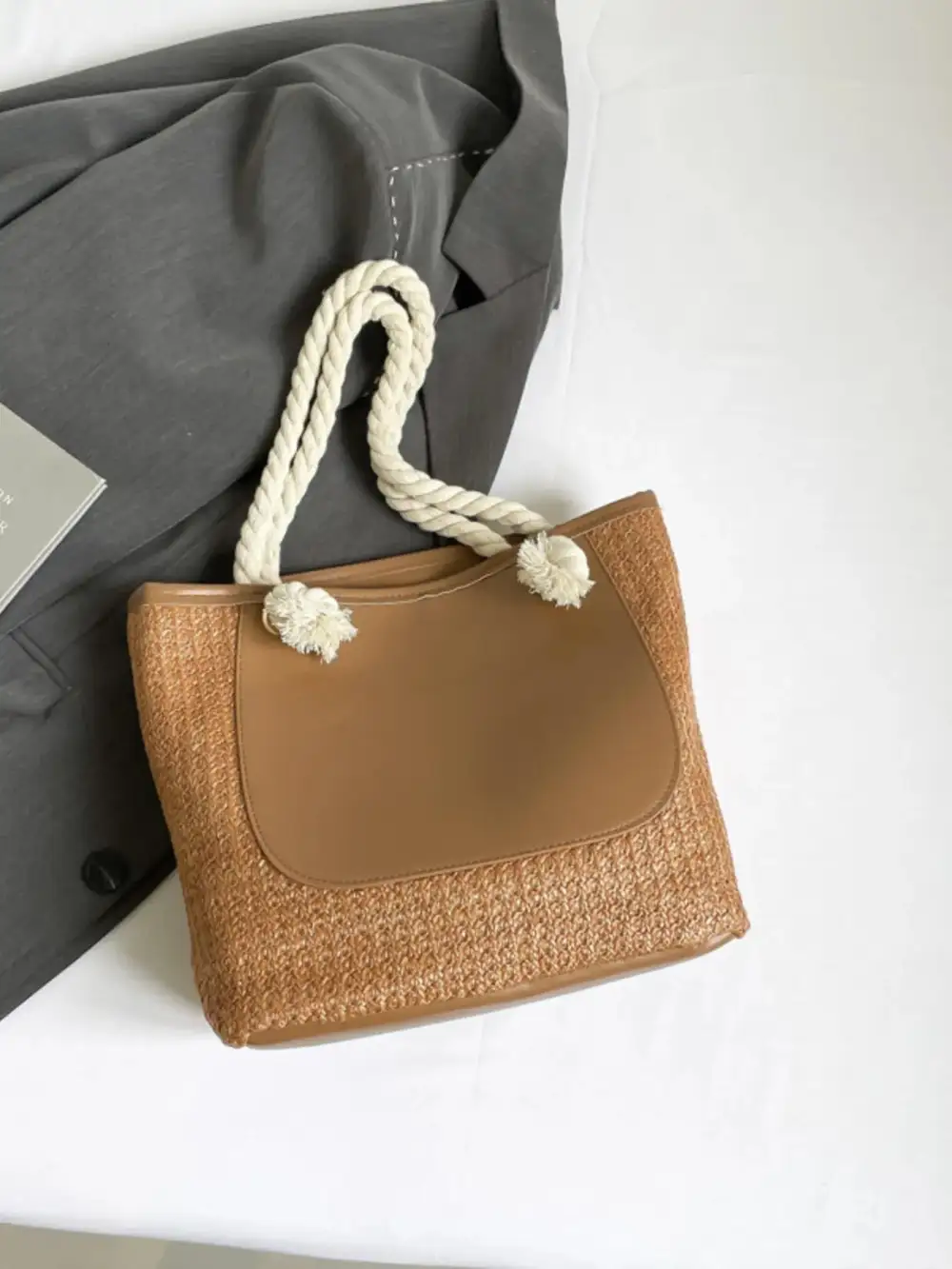 Rope Handle Woven Straw Tote Bag