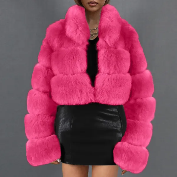 X1-Hot Pink Faux Fur Coat Women with Hood Cropped Bubble Coats Fleece Short Warm Jackets Plus Size Winter Coats for Women