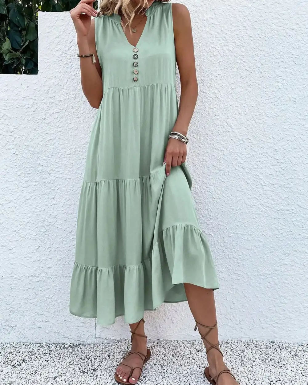 12PACK-Contrast Color Cotton And Linen Casual Dress