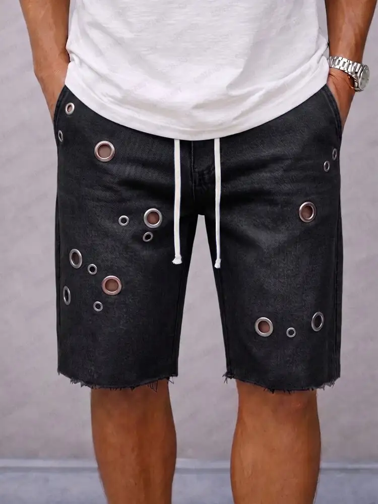 Men's Fashion Distressed Drawstring Denim Shorts