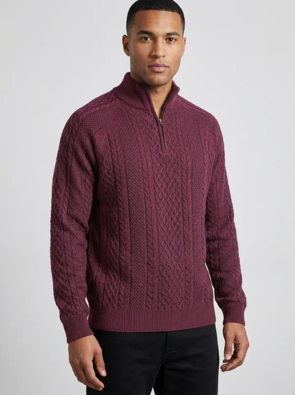 Cable-Knit Quarter-Zip Men's Quarter-Zip Knit Tracksuit Set
