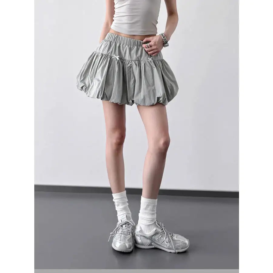 Bubble Hem Elastic Waist Mini Skirt