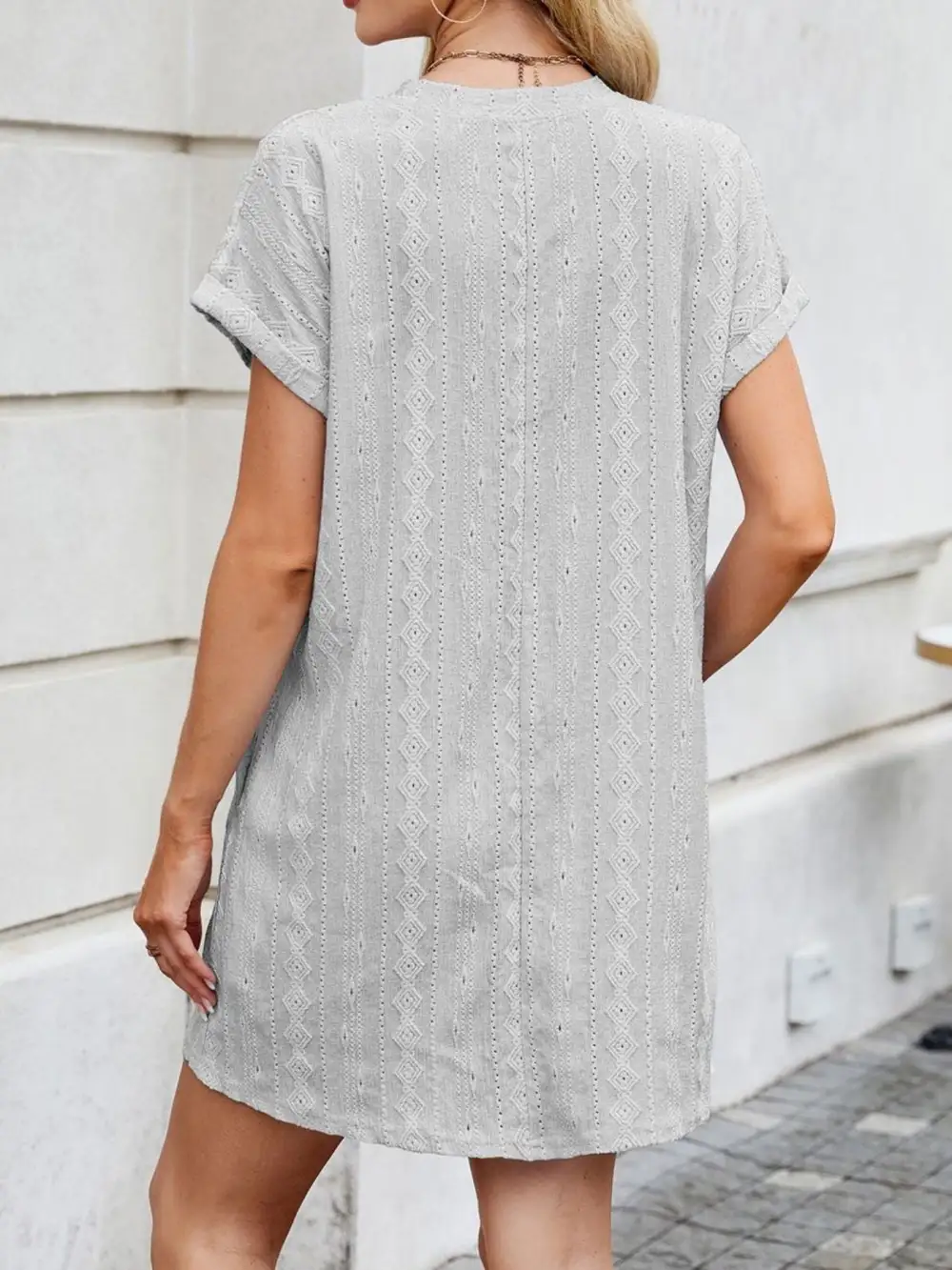 Eyelet Round Neck Mini Dress