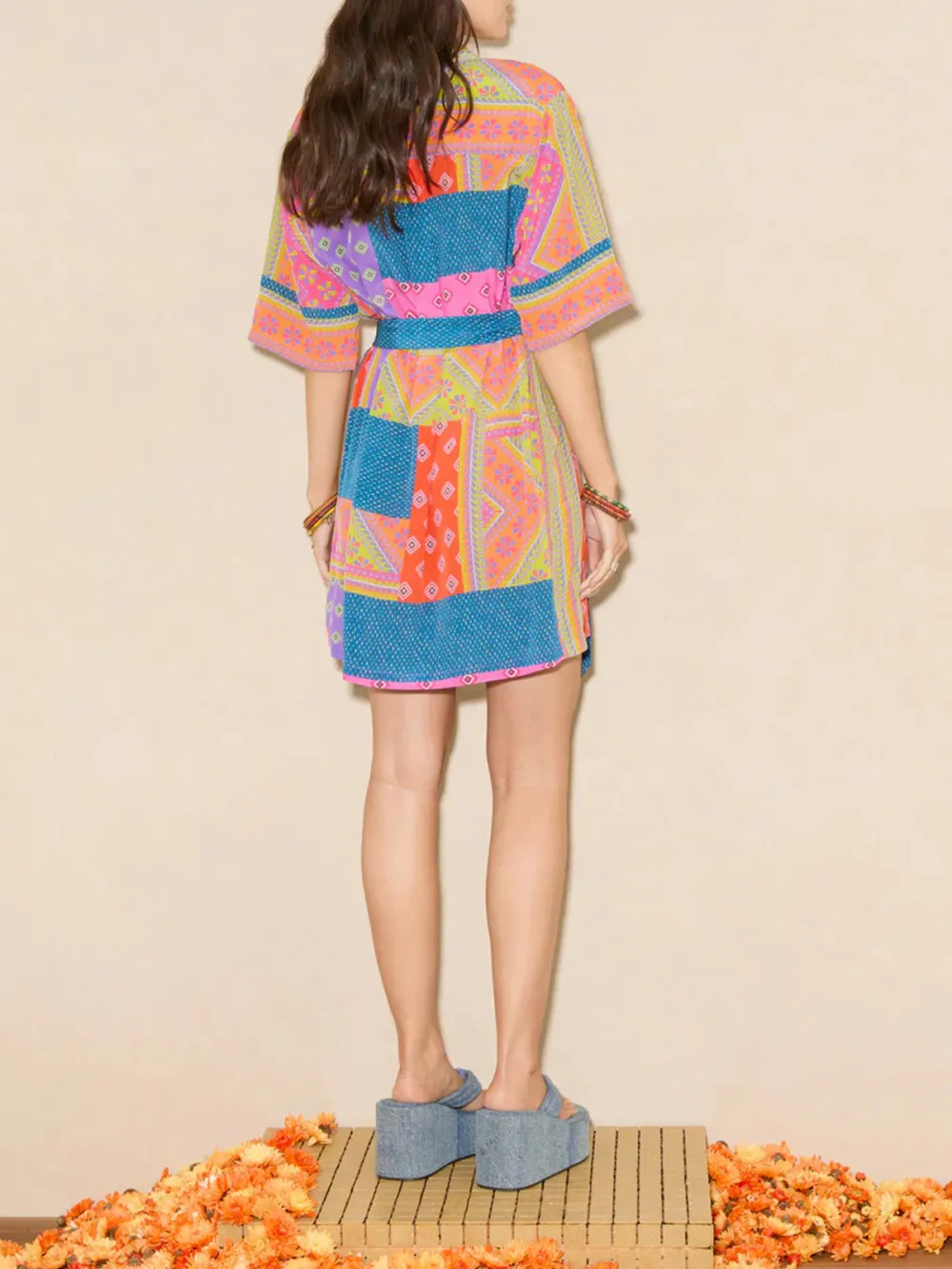 Casual Style Multi Long Sleeve Shirtdress