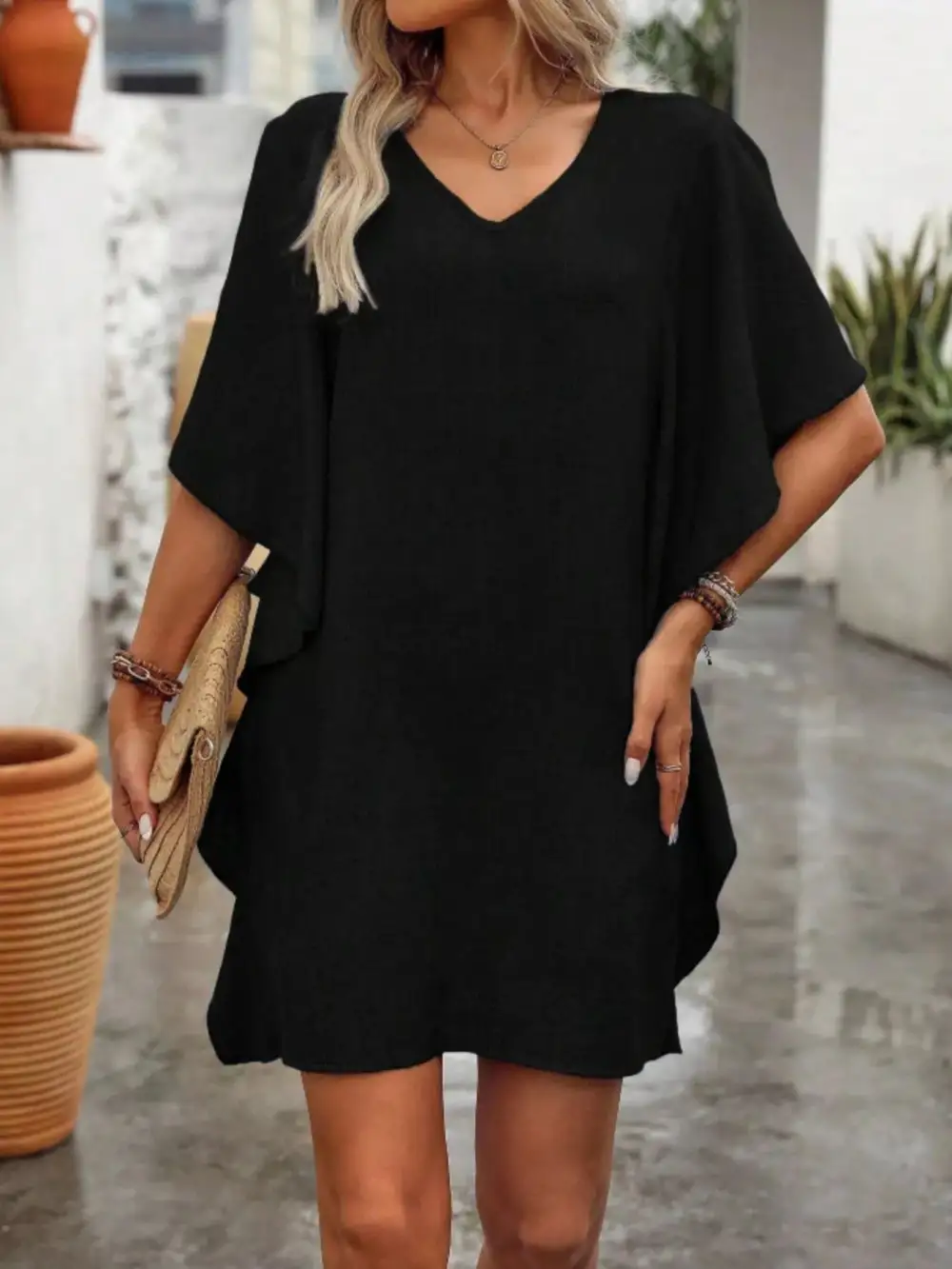 V Neck Mini Dress