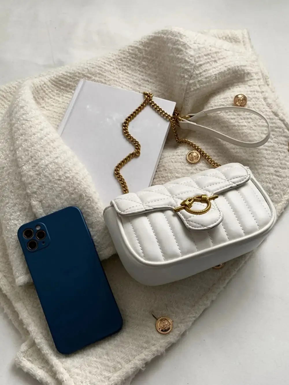 Quilted Flap Chain Square Bag