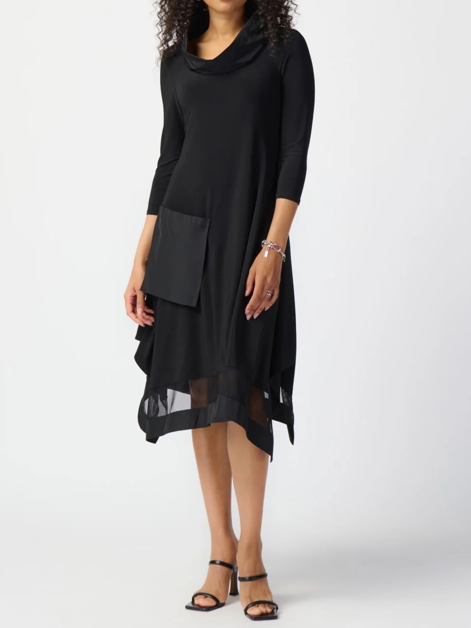 Black Asymmetric Hem Midi Dress