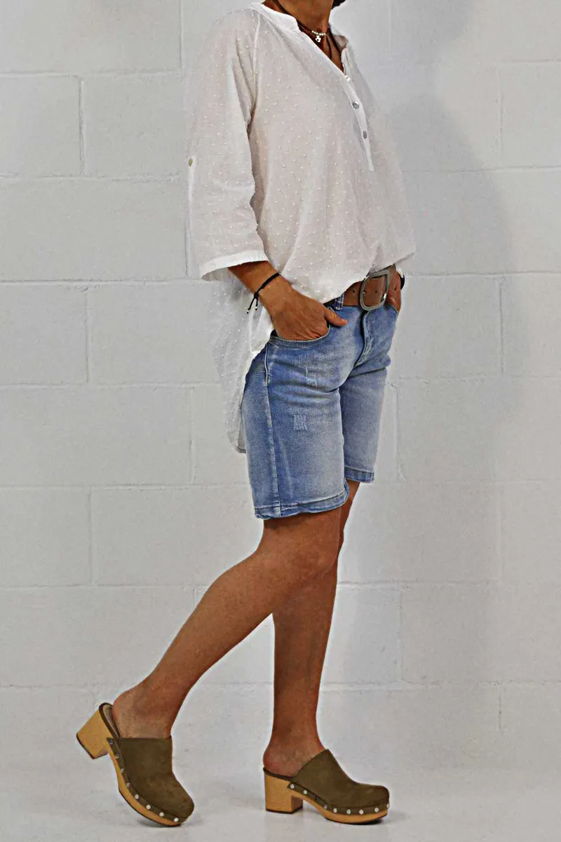 Zip Fly Ripped Denim Shorts Without Belt