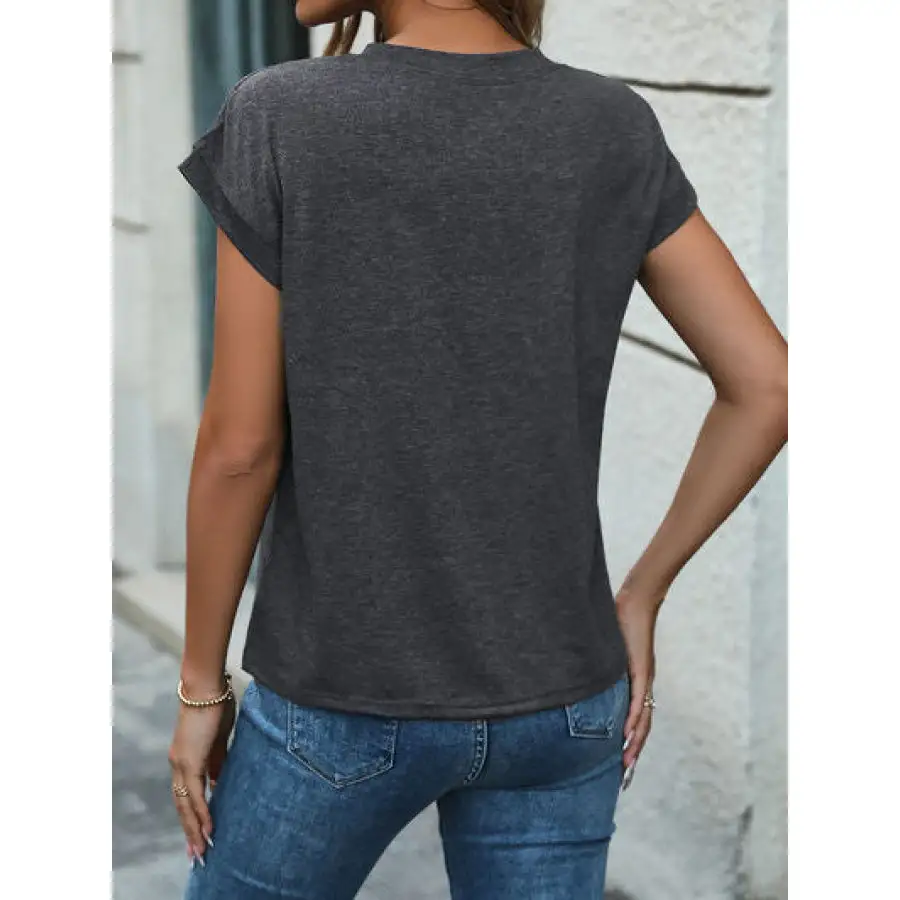 Textured Half Button Round Neck T-shirt