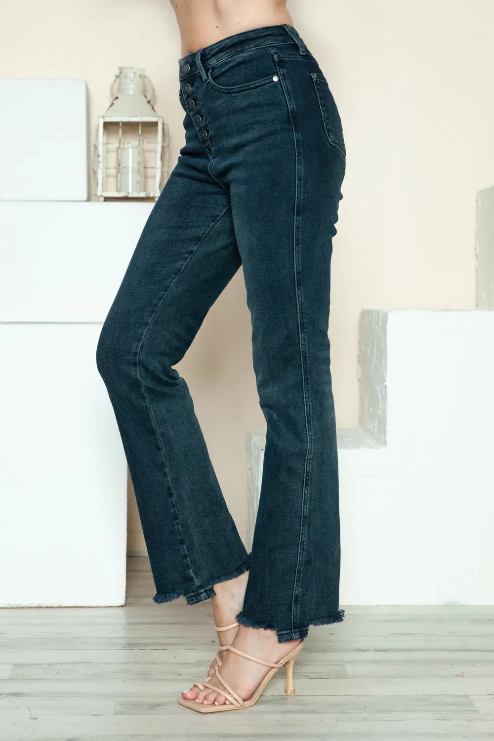 Classic Straight Leg Button Denim Jeans