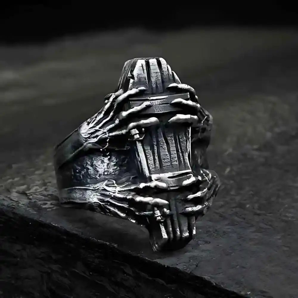 Men's Skeleton Hands Coffin Ring