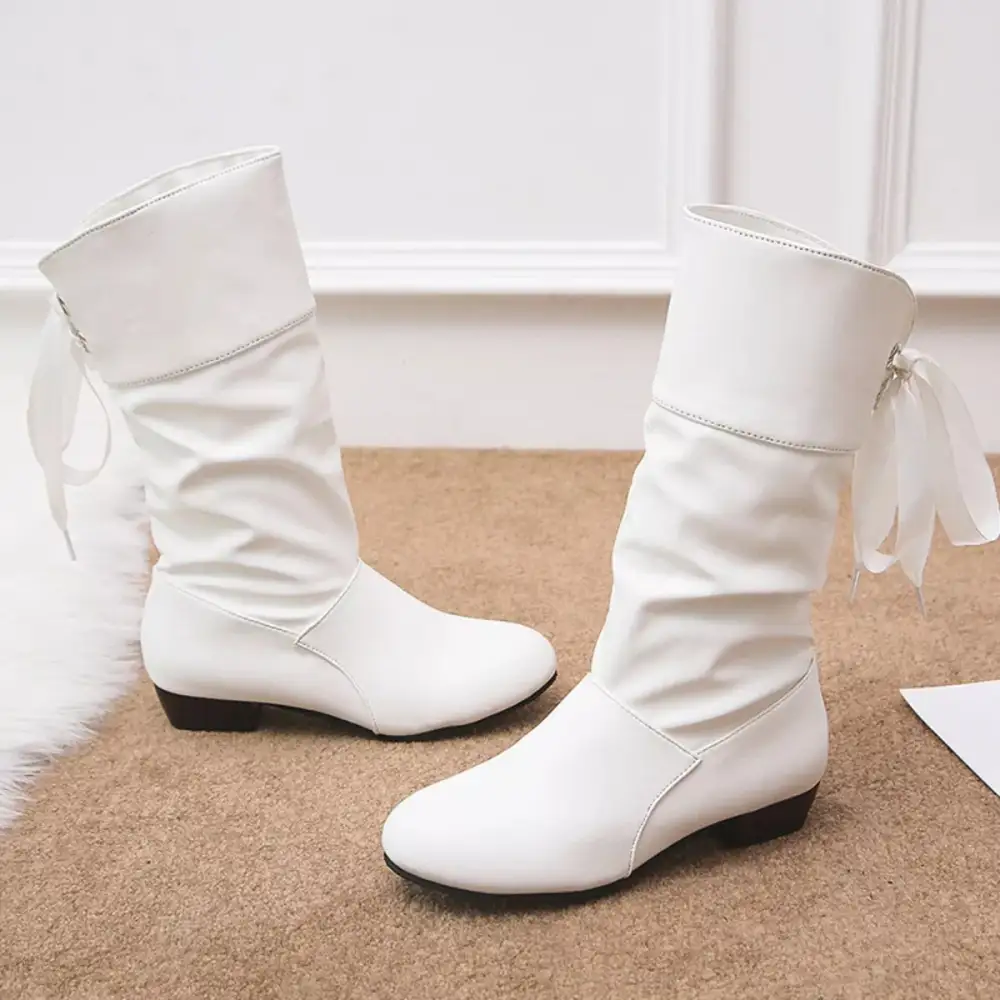 Feminine Round Toe Block Heels Boots
