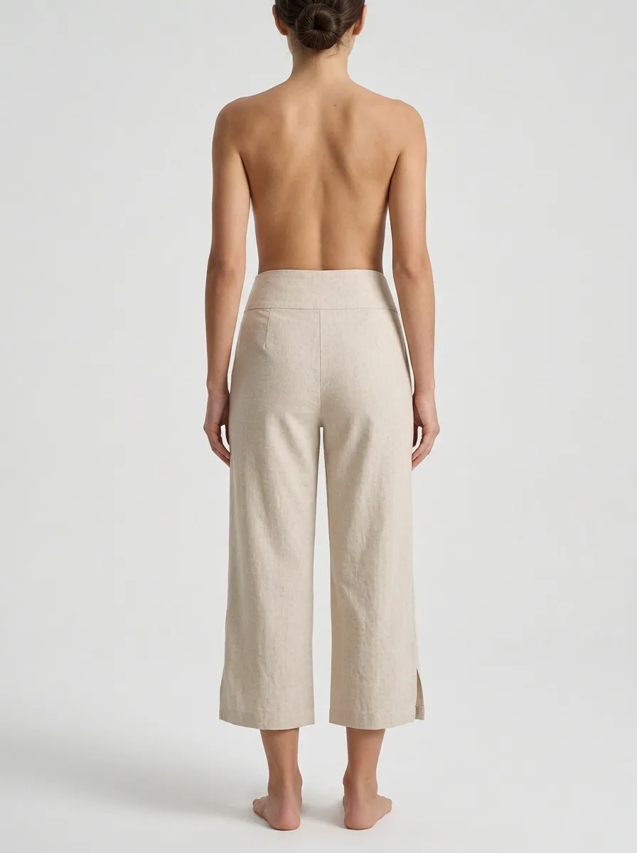 Essential V Waist Linen Blend Fit Women's Cropped Pants