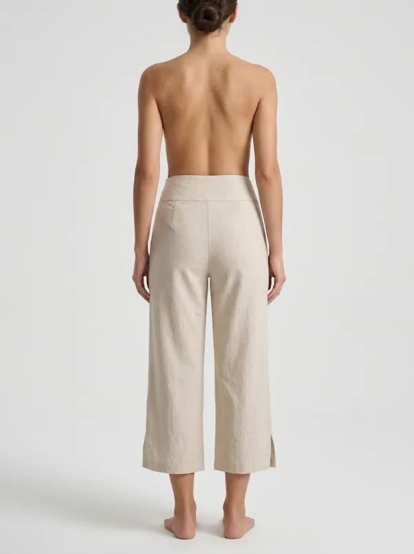 Essential V Waist Linen Blend Fit Women's Cropped Pants