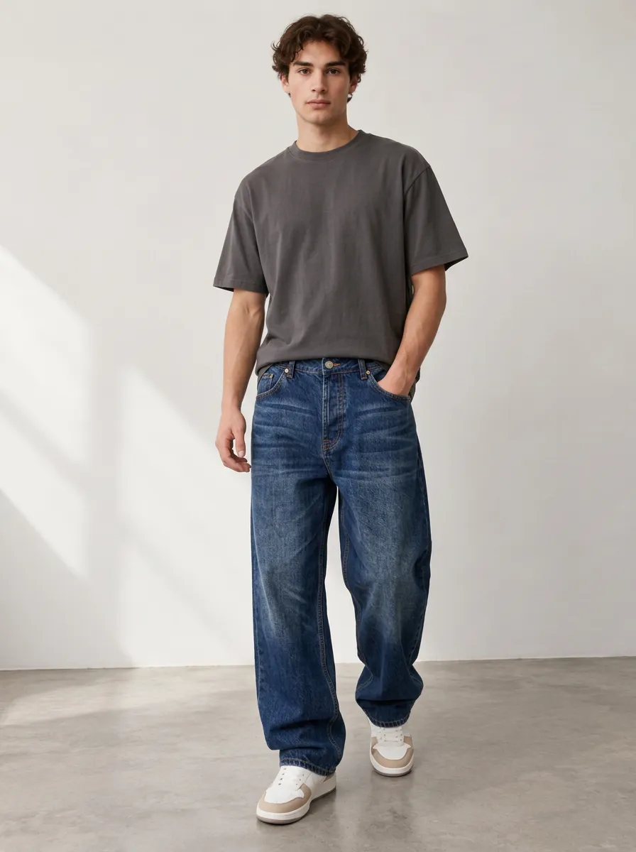 Men's Washed Look Loose Fit Jeans