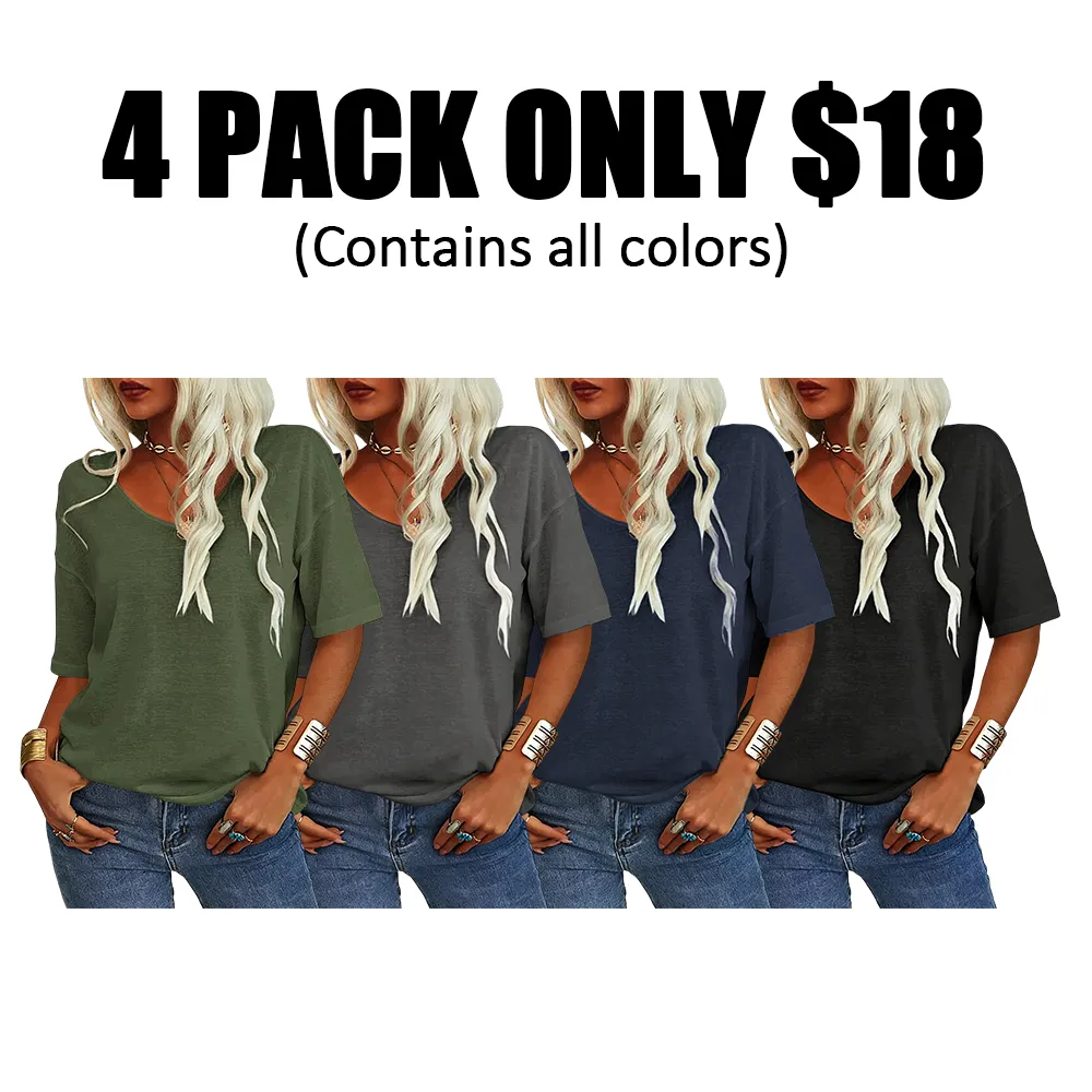 Women's Soft V-Neck Short-Sleeve T-Shirt-🔥8-Pack- Only $24