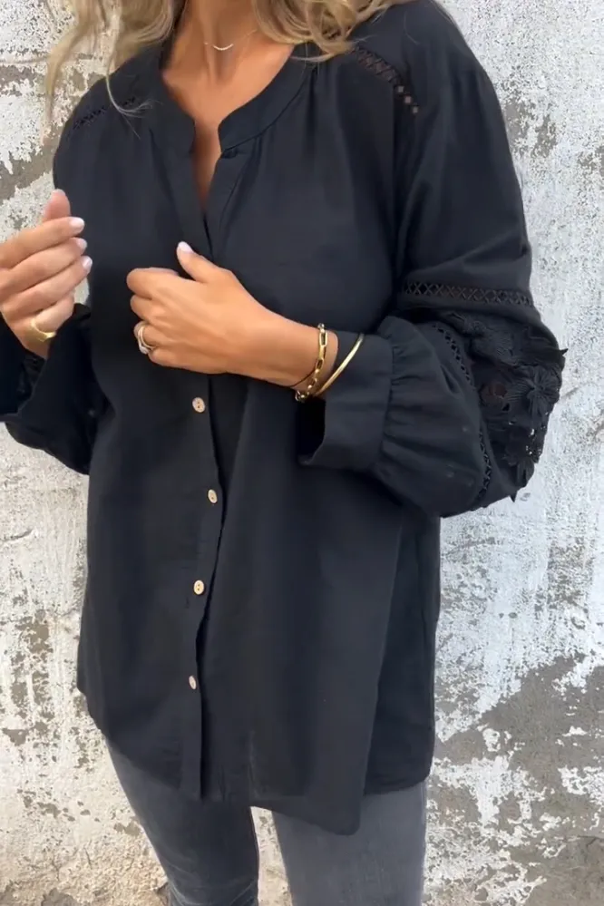 5PACK-Women'S Lace Stitching Cotton And Linen Shirt