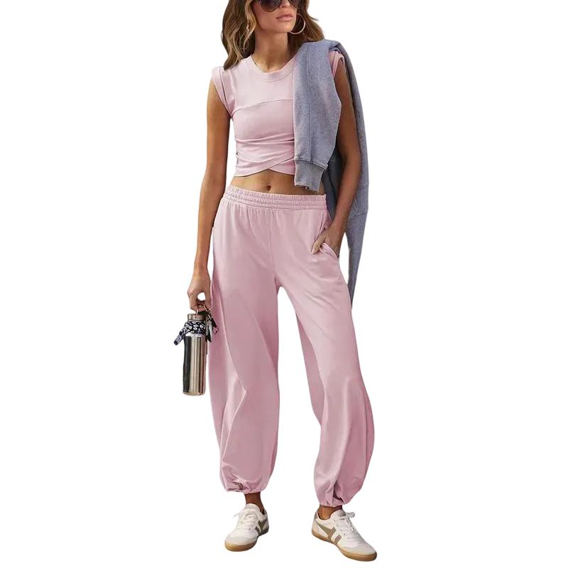 Women's Casual Short-Sleeve T-Shirt and Sweatpants Tracksuit