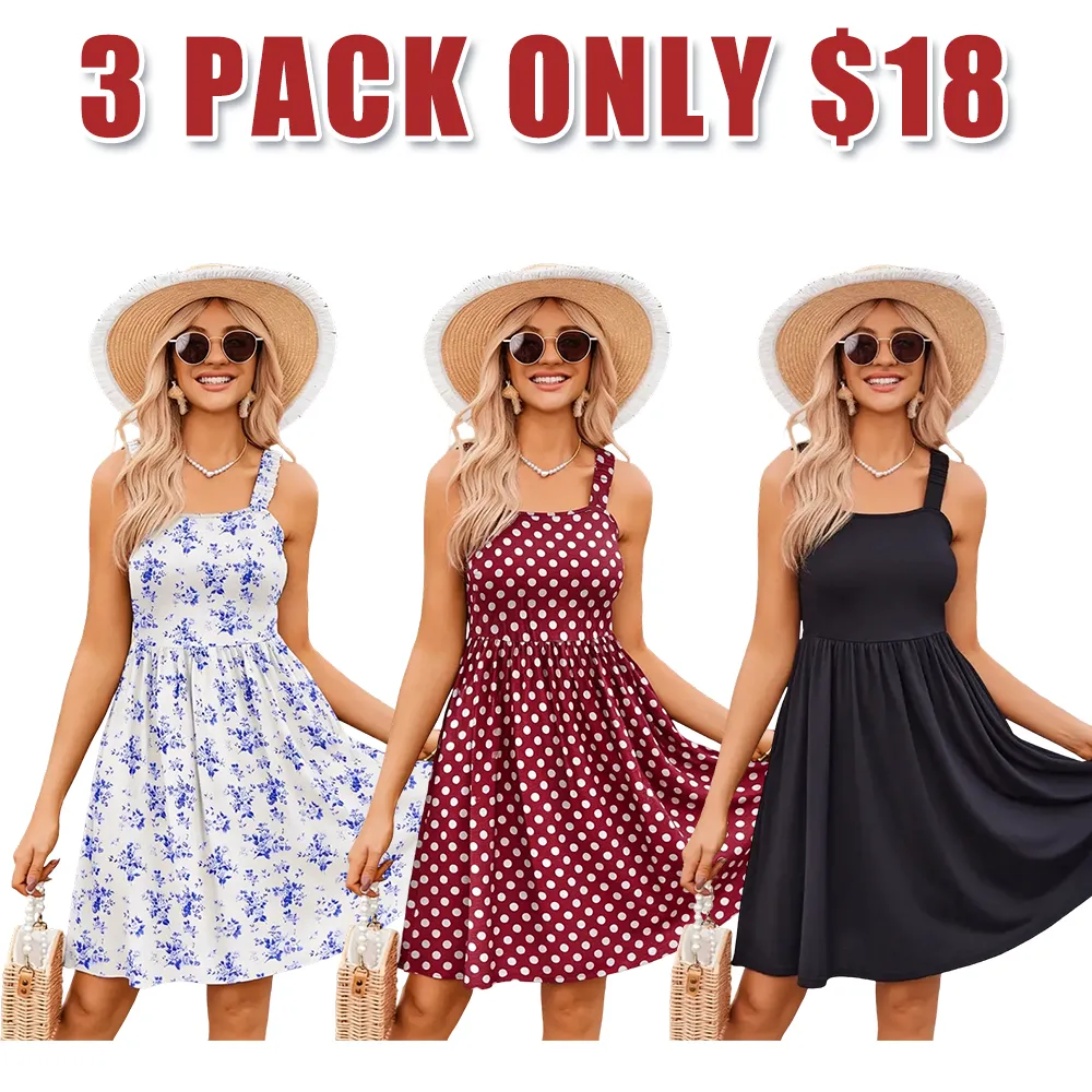Women's Summer Dress Floral Square Neck Sleeveless Casual Dress