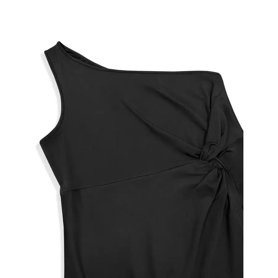 Plus Size Twisted One Shoulder Sleeveless Midi Dress