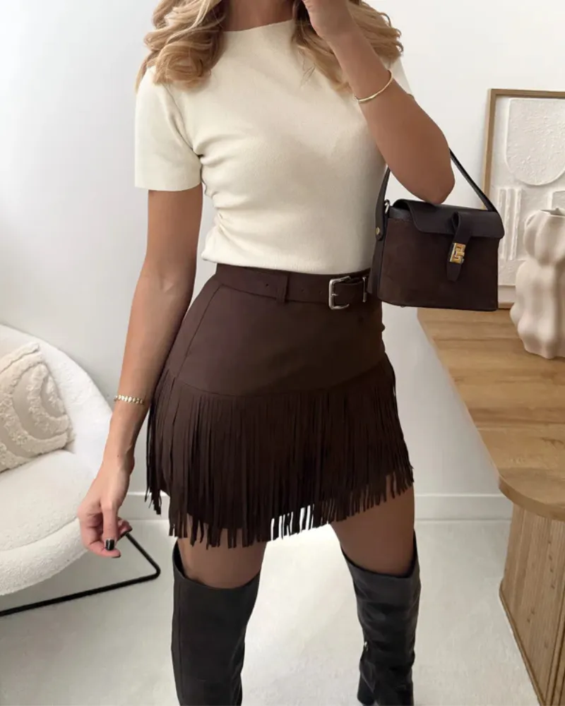 Tassel Suede Short Skirt