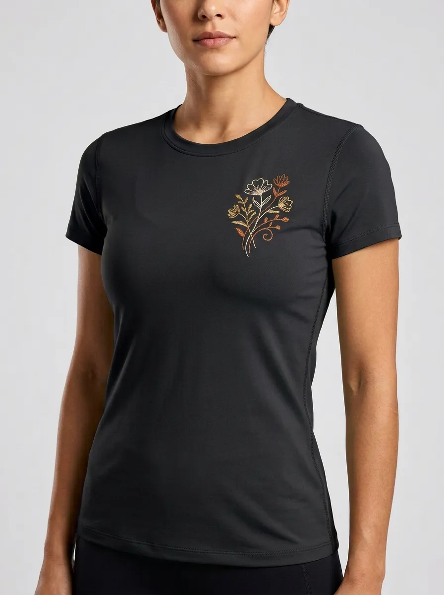 Women's Floral Bouquet Embroidered Crewneck T-Shirt