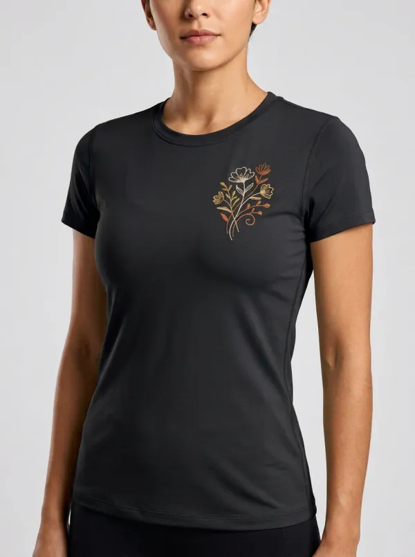Women's Floral Bouquet Embroidered Crewneck T-Shirt