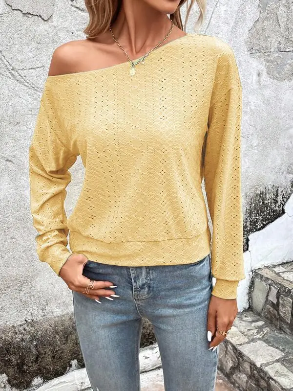 Long Sleeve Relaxed Asymmetric Panel Detail One Shoulder T-Shirt