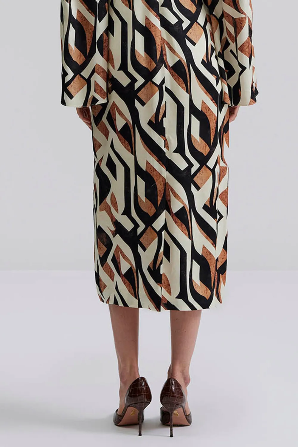 Geometric Print Wrap Midi Dress