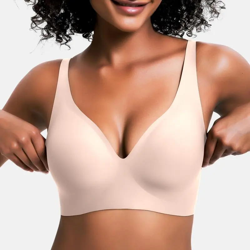 Women's Jelly Wireless Womens Comfortable Wireless Bras Push Up Bralettes Seamless Tshirts Bras Deep V Everyday Bras