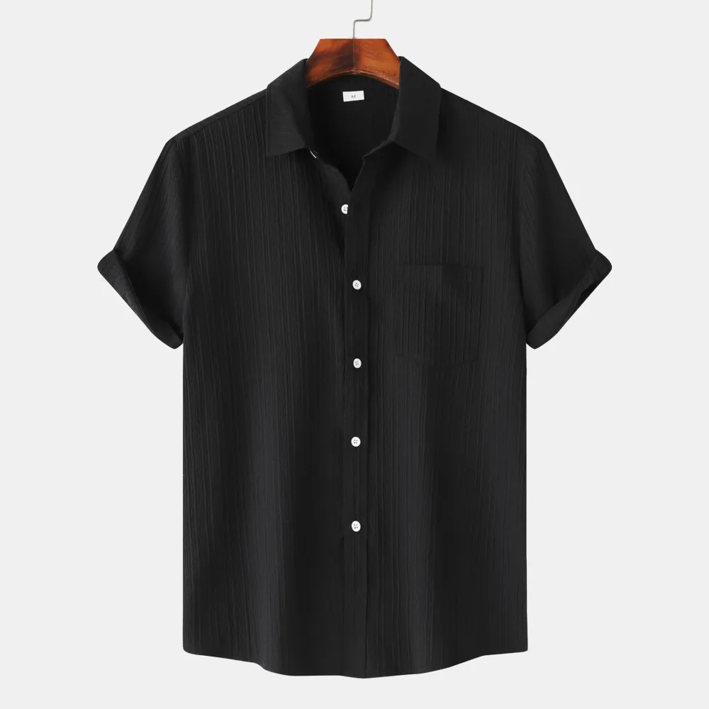2025 Summer New Men'S Solid Color Lapel Short Sleeve Shirt Men